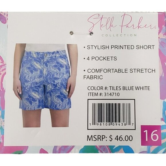 Stella Parker Shorts Activewear Golf Stretch Tropical Print Blue Womens 16 NWT - Picture 2 of 14